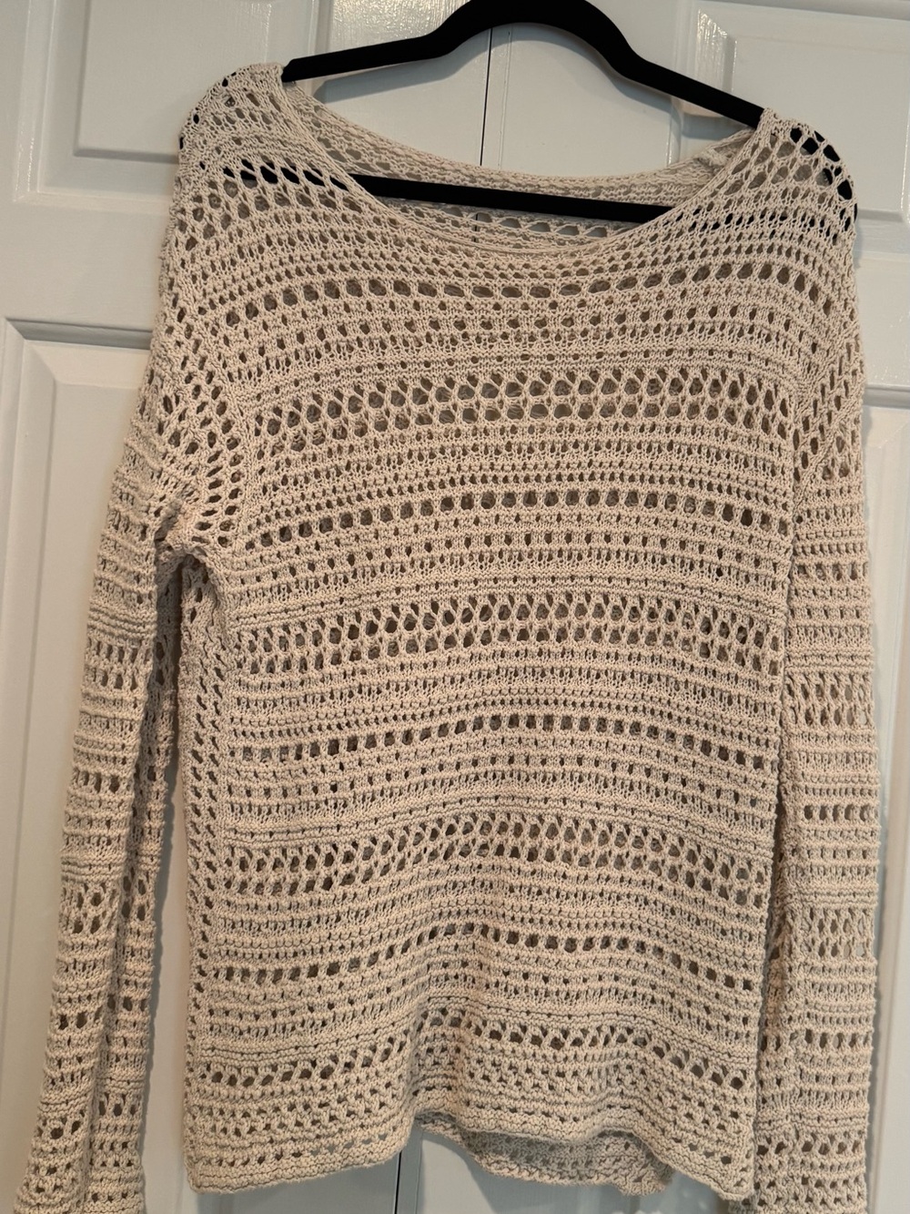 Women's Open-Knit Crewneck Sweater in Light Beige